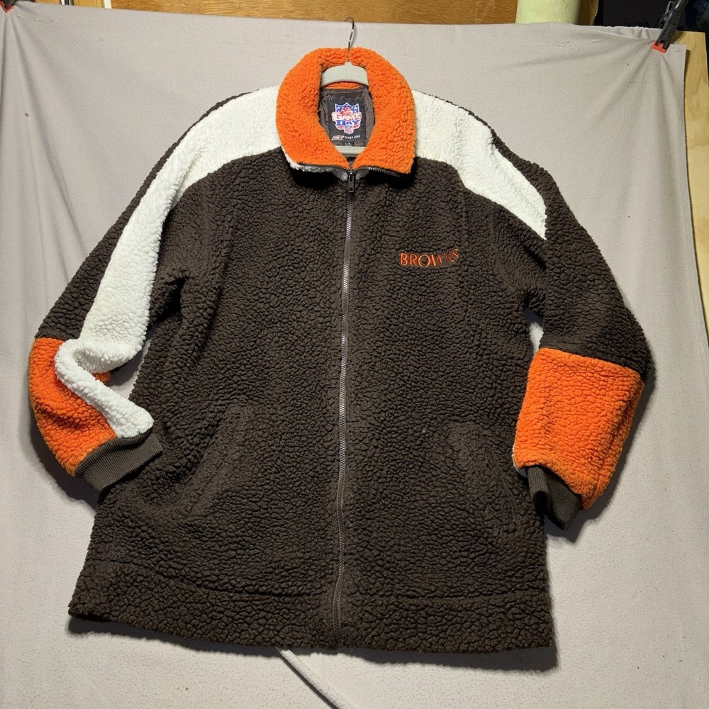 Vintage Cleveland Browns Sherpa Vintage NFL Game Day Logo Jacket Coat Large Rare
